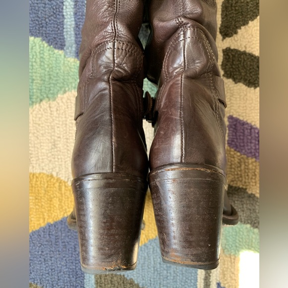 Barneys New York Slouchy Brown Leather Knee High Buckle Boots Size US 8 - EU 38 - Picture 16 of 16
